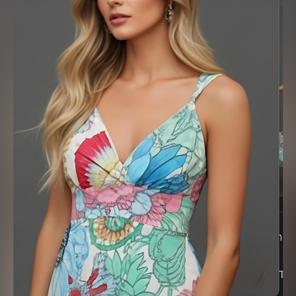 Boho V-Neck Long A-Line Floral Dress Multicolour - Picture 2 of 9
